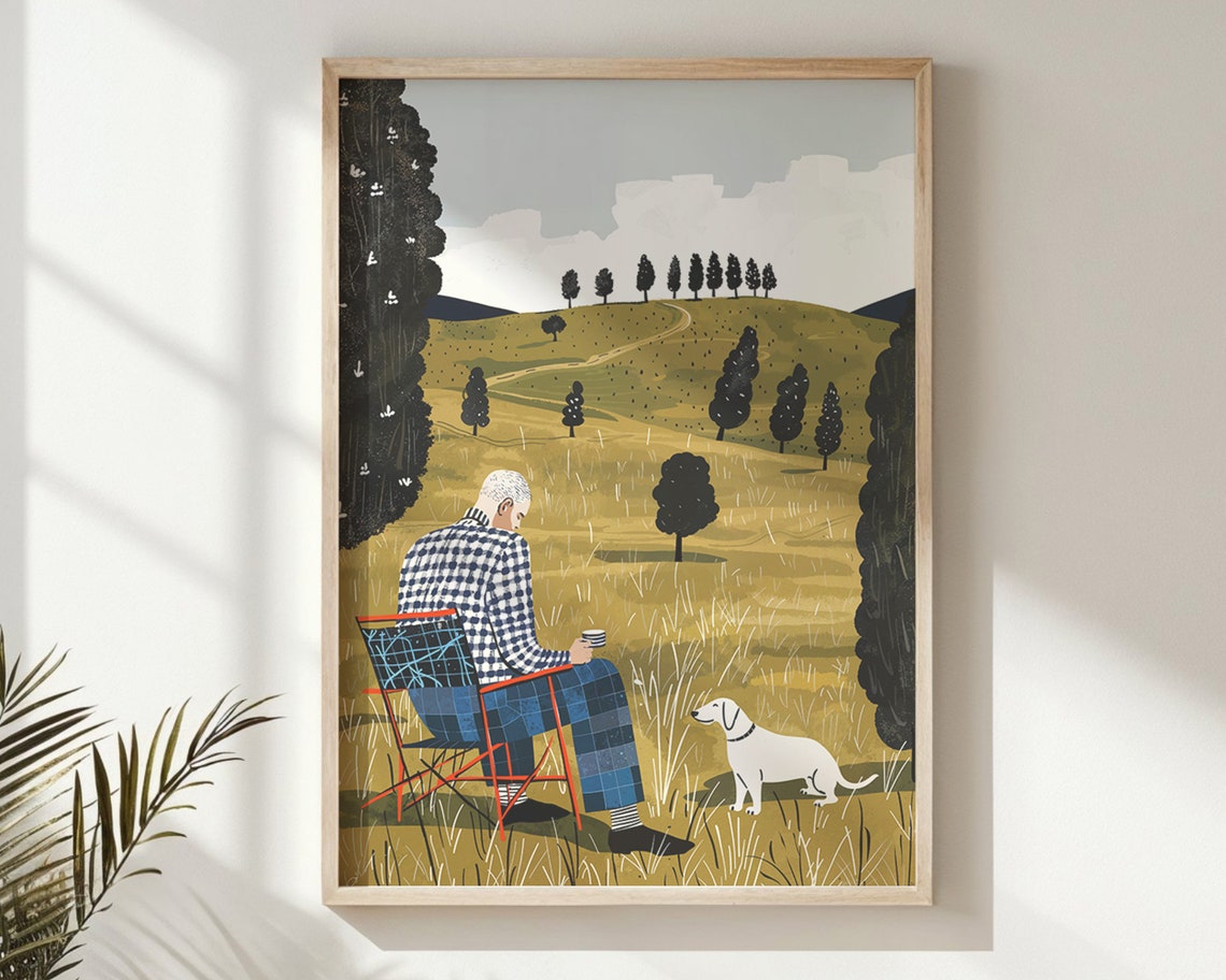 Elderly Man Dog Golden Rolling Hills Serene Countryside Wall Poster - Image 5