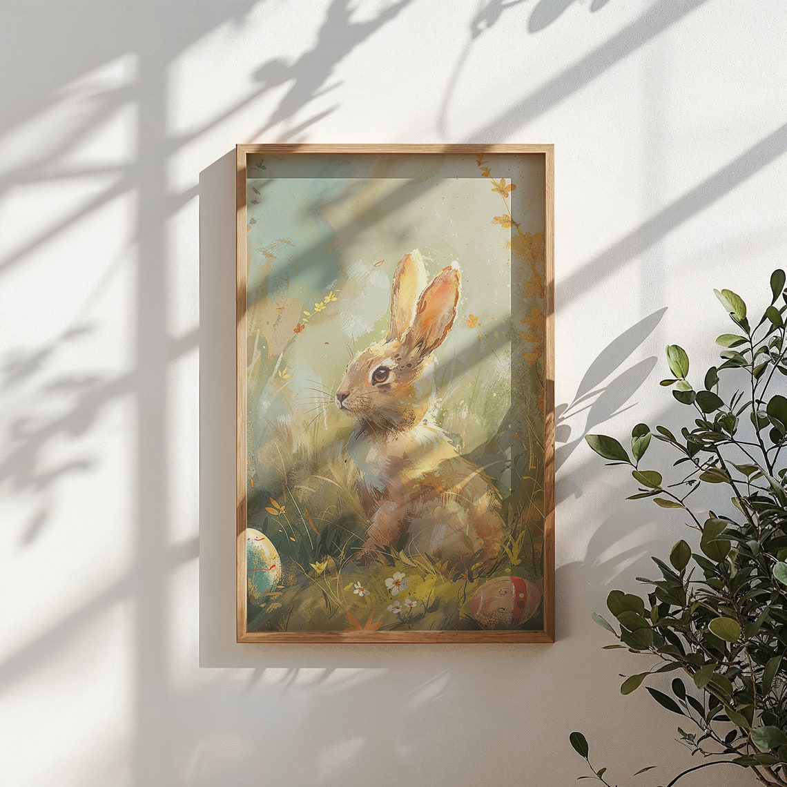 Golden Bunny Profile Painterly Spring Meadow Painted Egg Kids Poster - Image 5