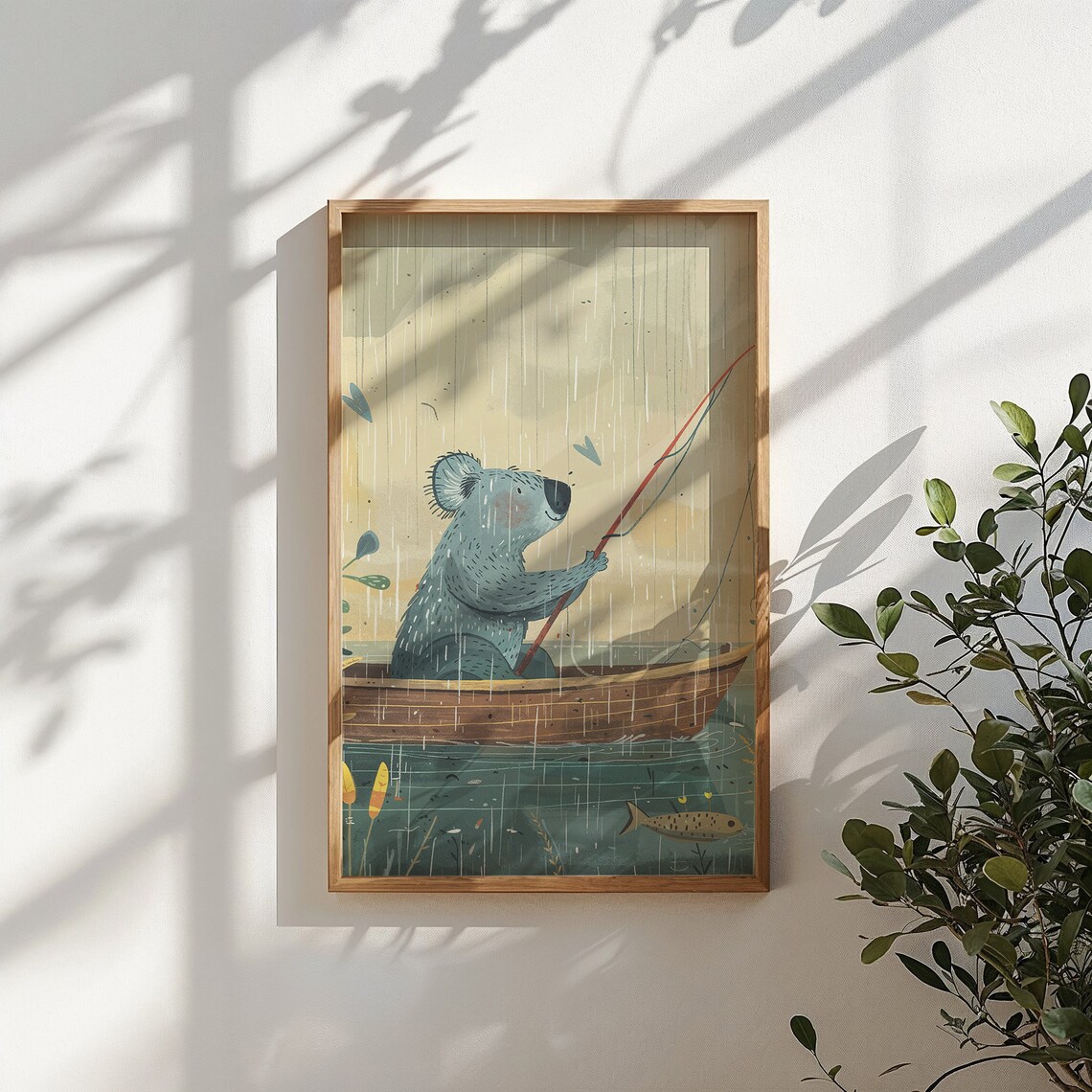 Koala Fishing From Boat Vintage Lake Illustration Kids Wall Art Poster - Image 5
