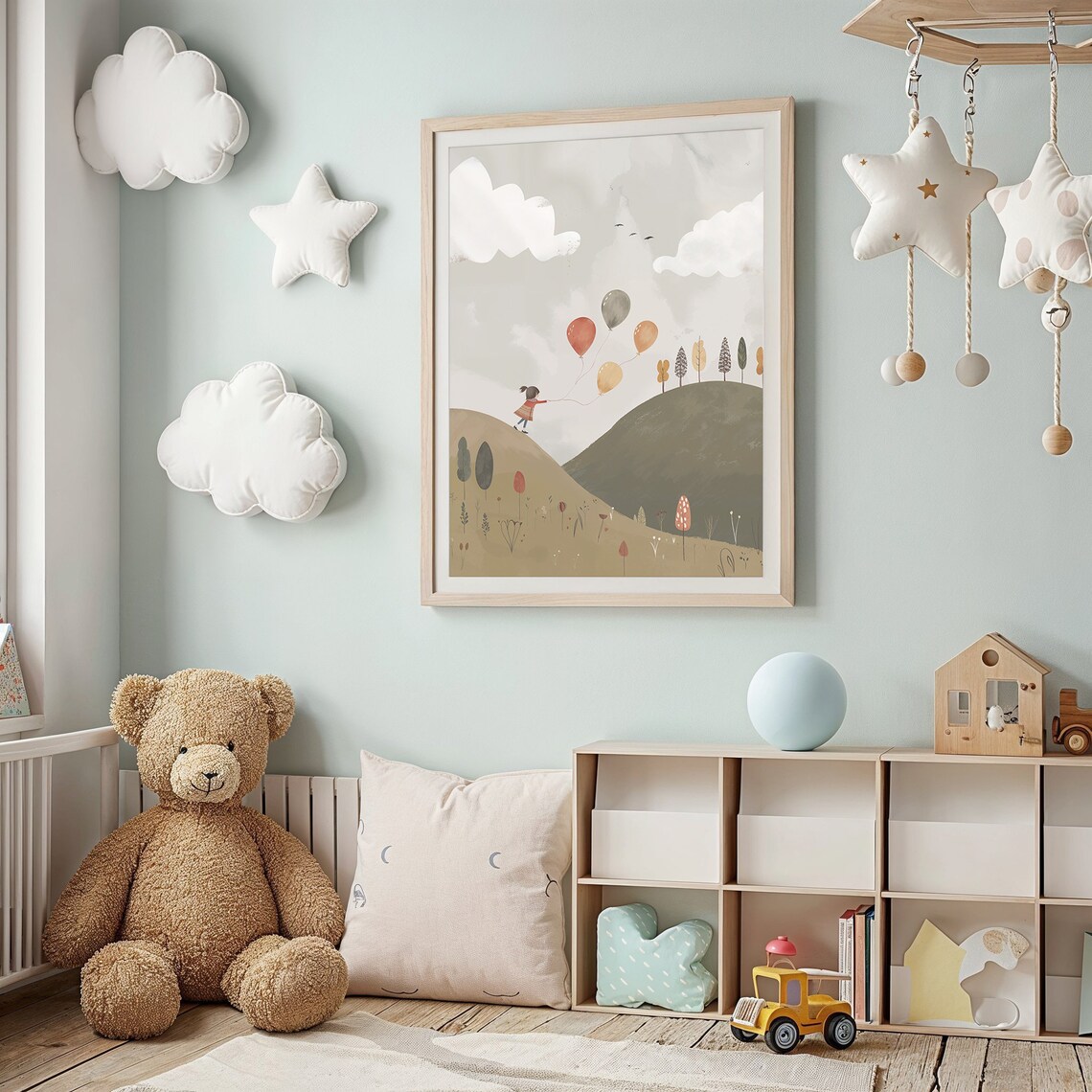 Girl With Balloons Nursery Room Wall Art Poster - Image 3