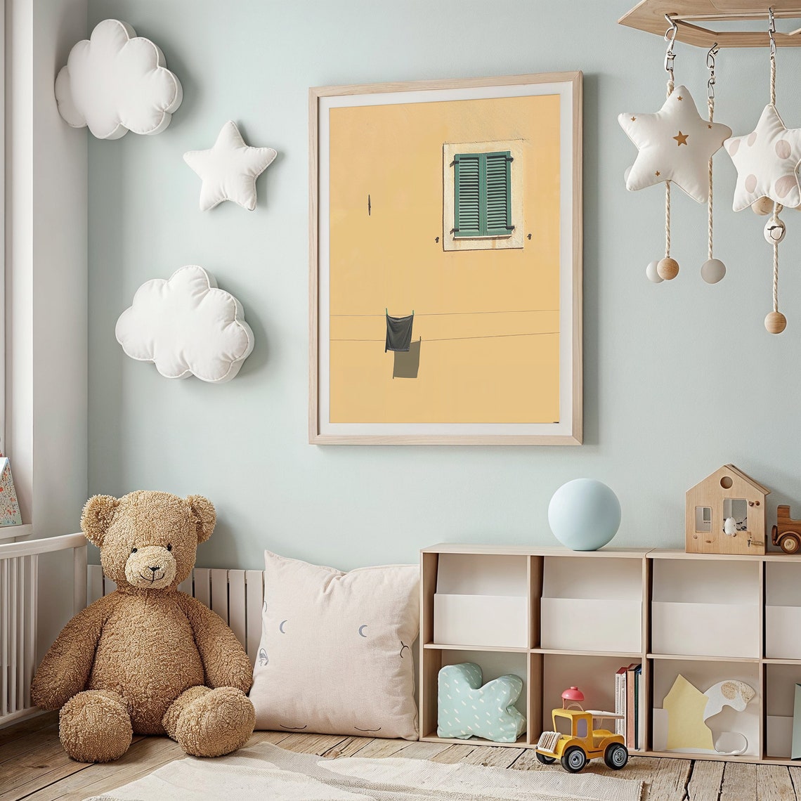 Sunny Ochre Wall Laundry Line Single Garment Minimalist Facade Poster - Image 3