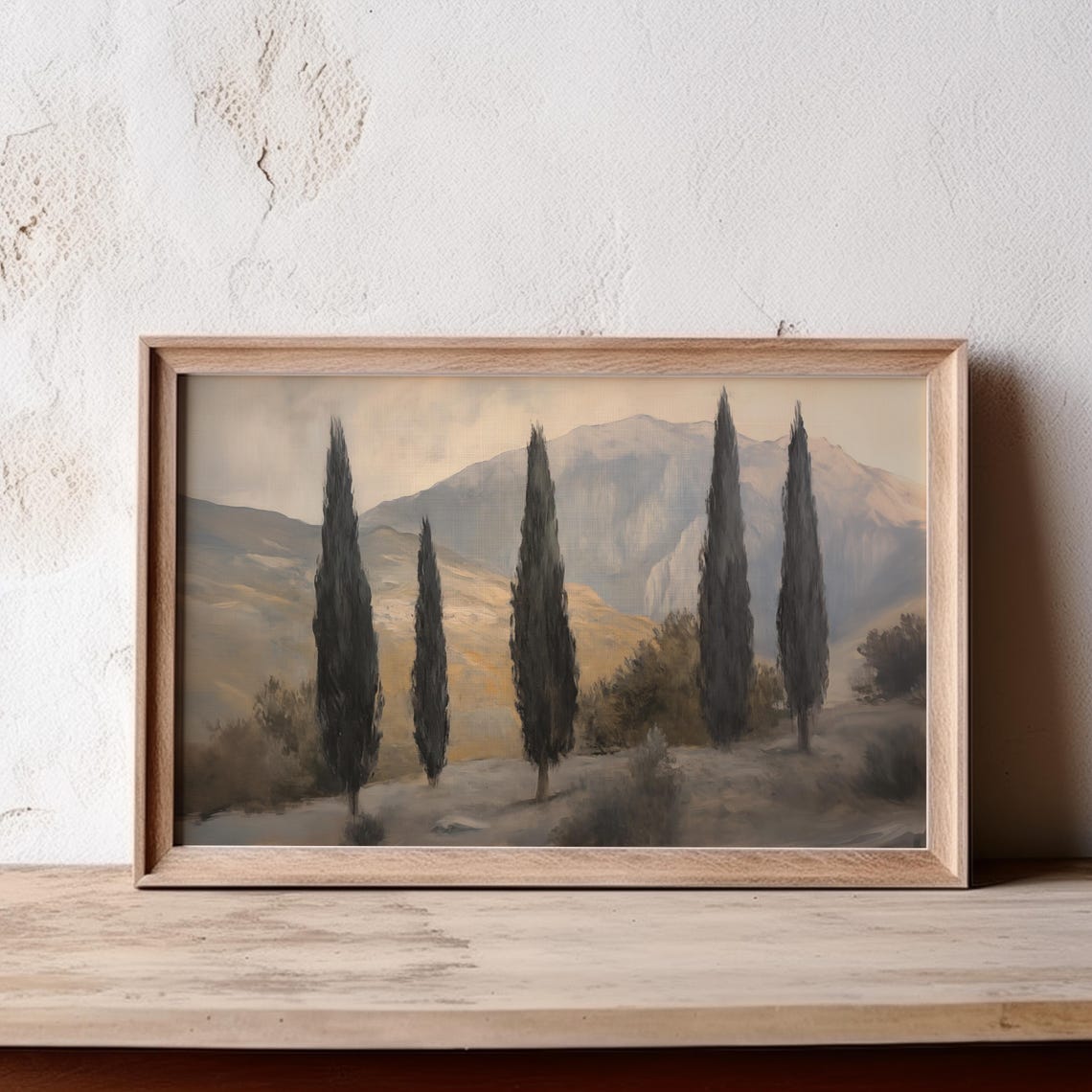 Cypress Trees Painting Row Of Pines Mountain Landscape Poster - Image 4