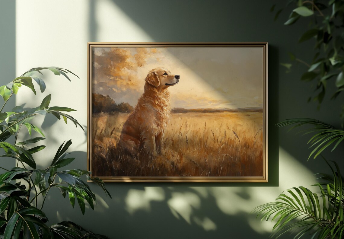 Golden Retriever Painting Dog In Wheat Field Sunset Art Print - Image 3