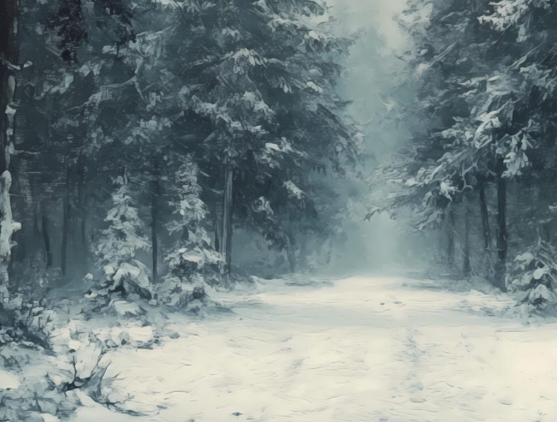 Winter Pine Forest Painting Snowy Path Cozy Rustic Scene Poster - Image 5