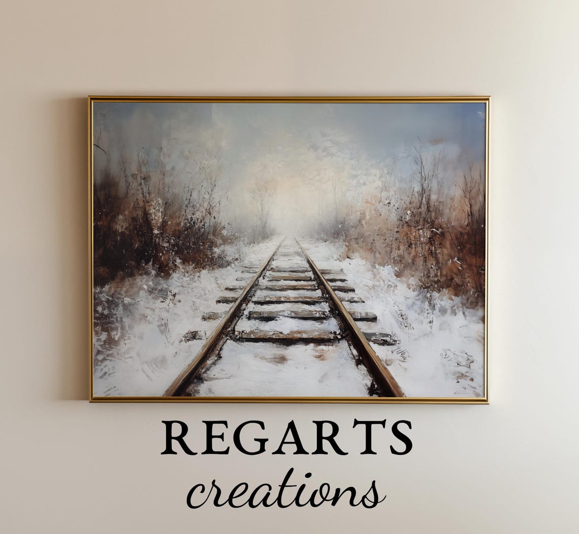 Train Tracks Through Snowy Winter Forest Misty Railroad Poster - Image 7