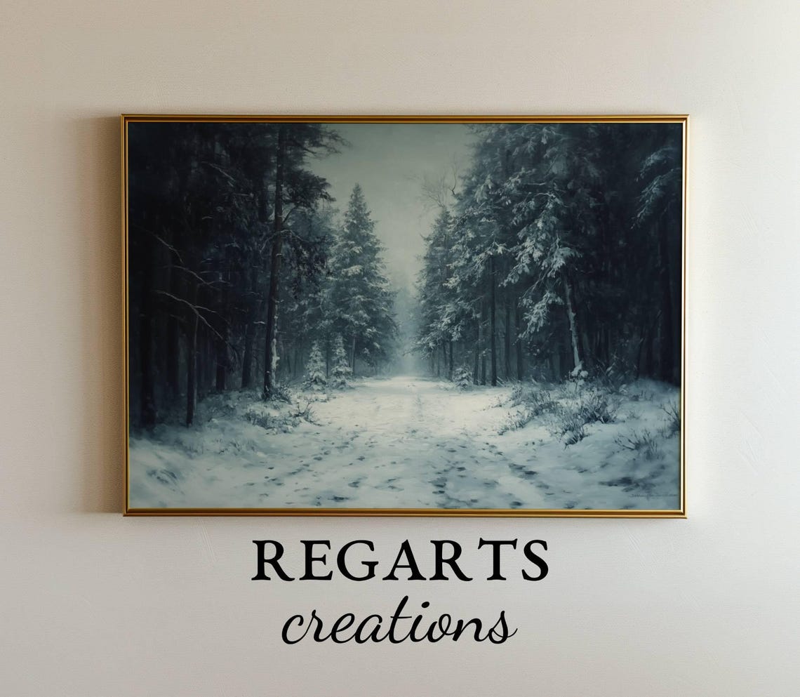 Winter Pine Forest Painting Snowy Path Cozy Rustic Scene Poster - Image 7