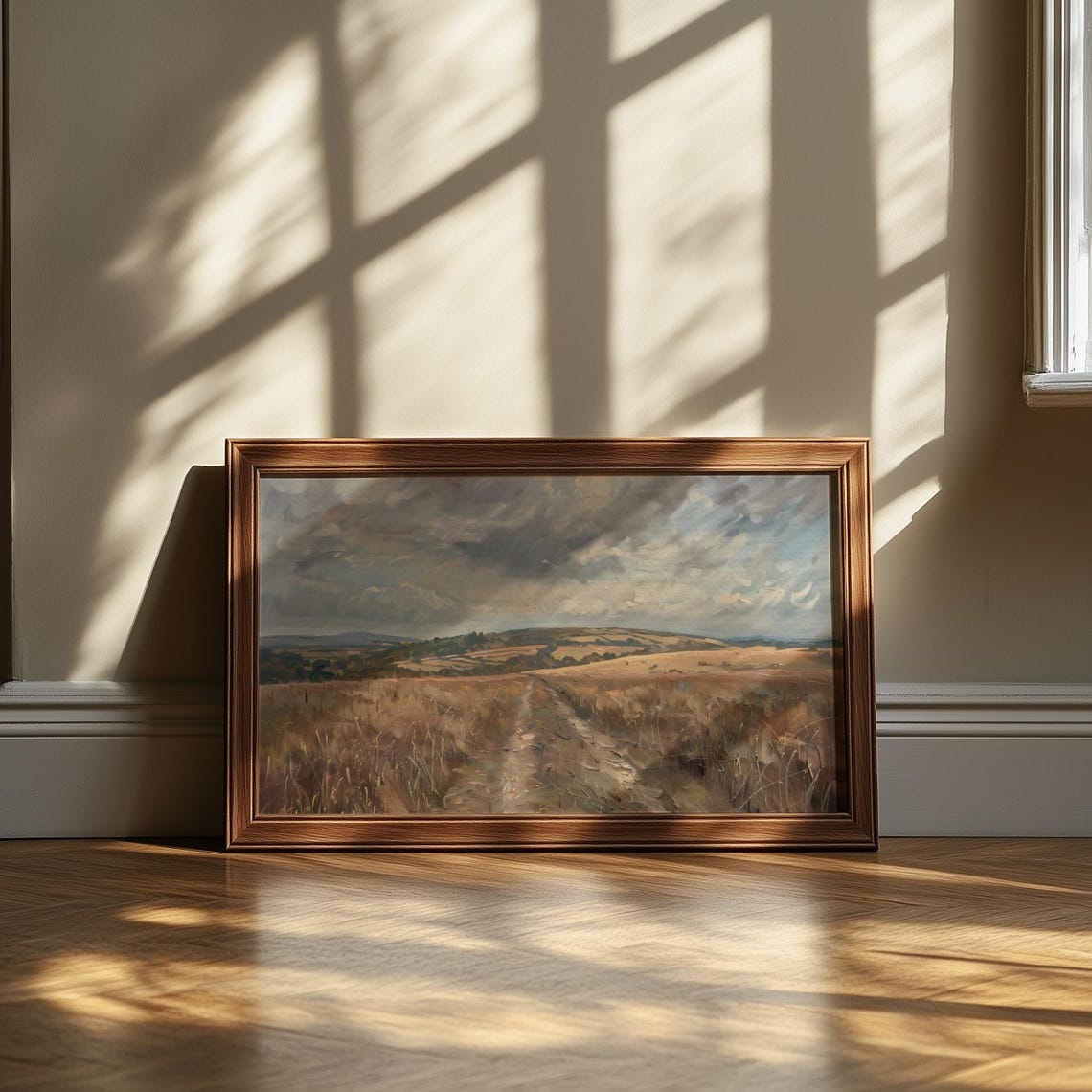 English Countryside Path Painting Golden Grass Distant Hills Poster - Image 5