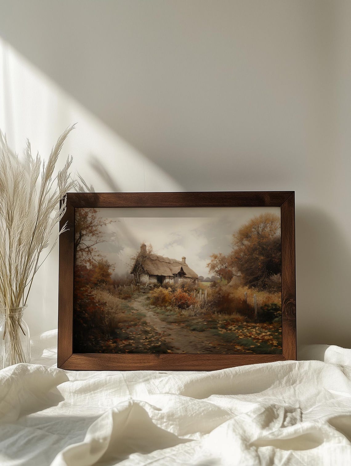 English Thatched Cottage Painting Autumn Foliage Country Path Poster - Image 5