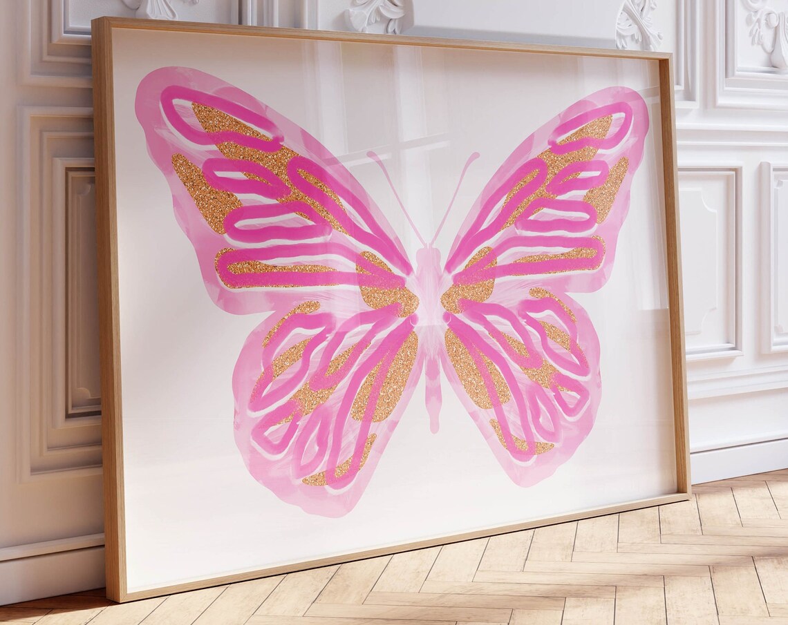 Butterfly Y2K Aesthetic Art Print, Pink Room Decor