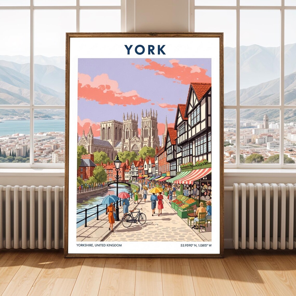 York Minster Riverside Market Street Vintage Travel Poster England