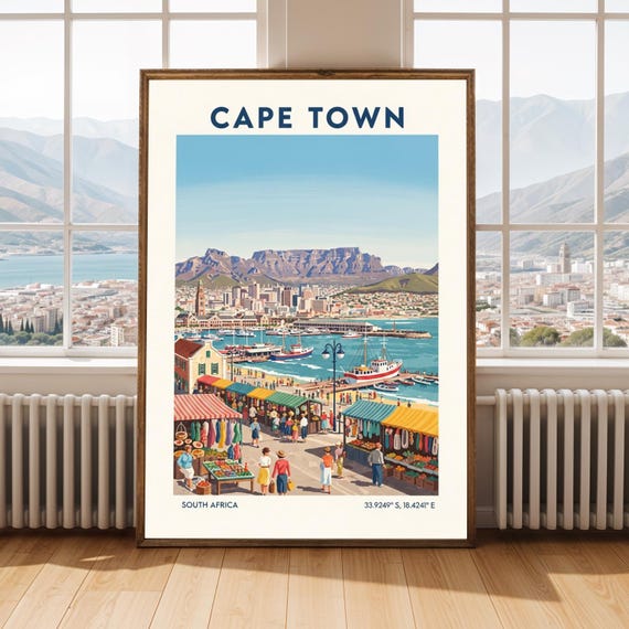 Cape Town Waterfront Art Print Vintage South Africa Travel Poster