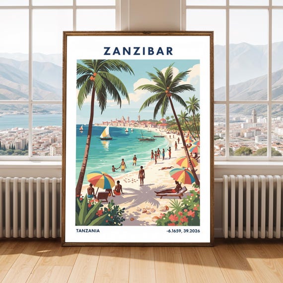 Zanzibar Beach Scene Art Print Vintage Travel Poster
