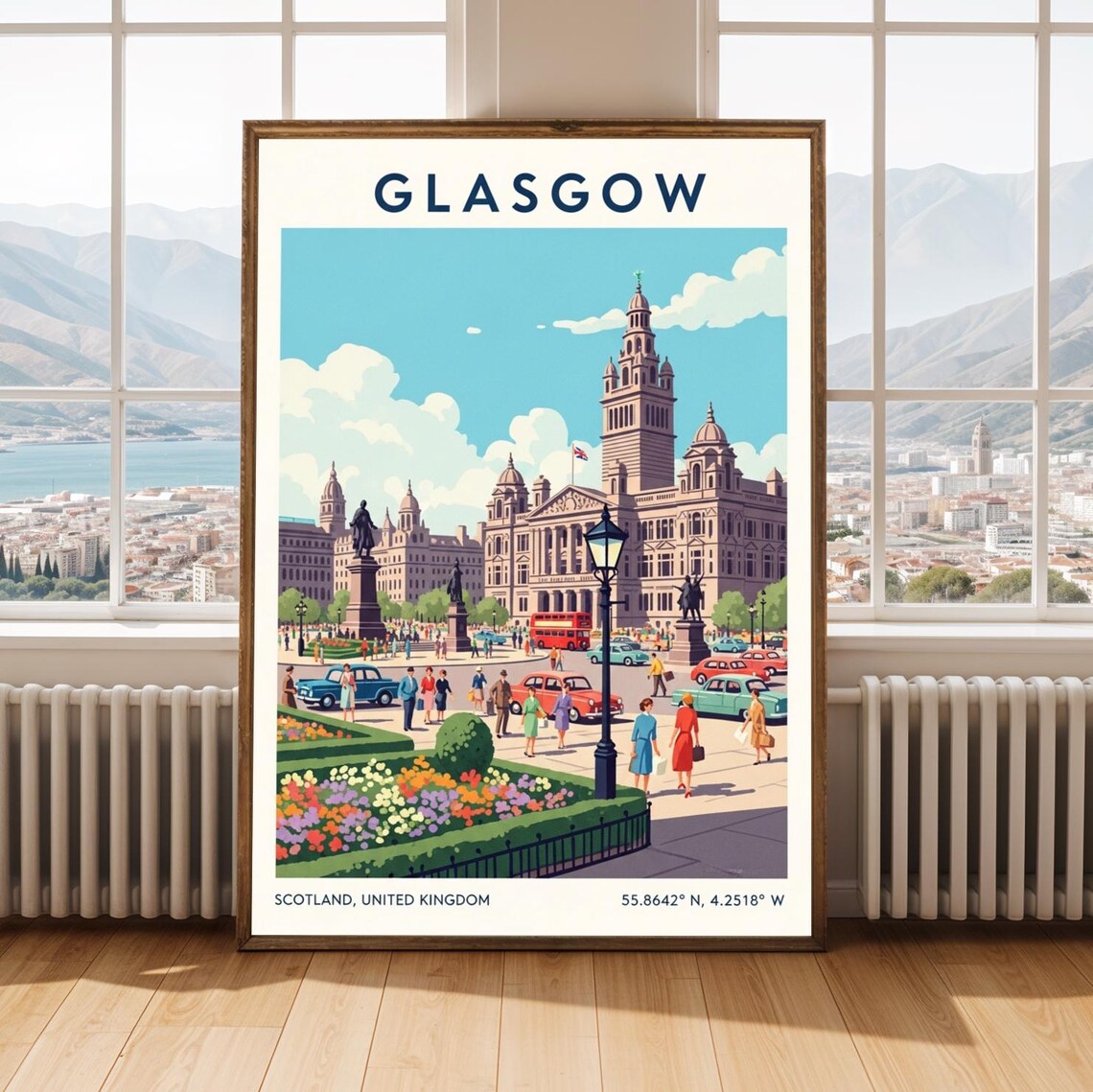 Glasgow Cityscape Poster Retro Uk Travel Art Print