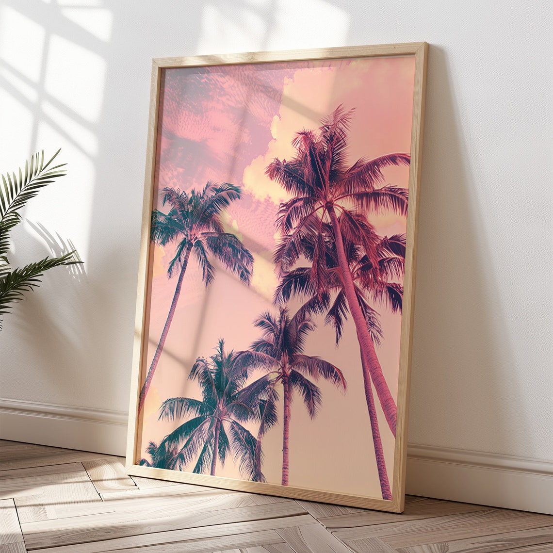 Blush Pink Palm Trees Against Pastel Sky Tropical Photo Poster