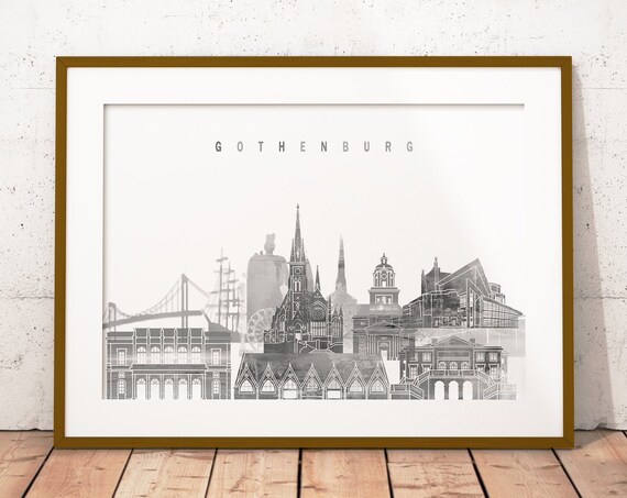 Gothenburg Black and White City Skyline Print Home Decor Modern