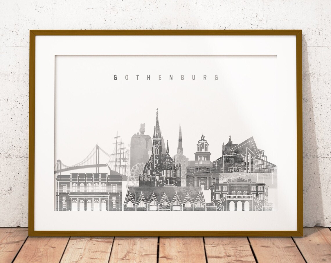 Gothenburg Black and White City Skyline Print Home Decor Modern