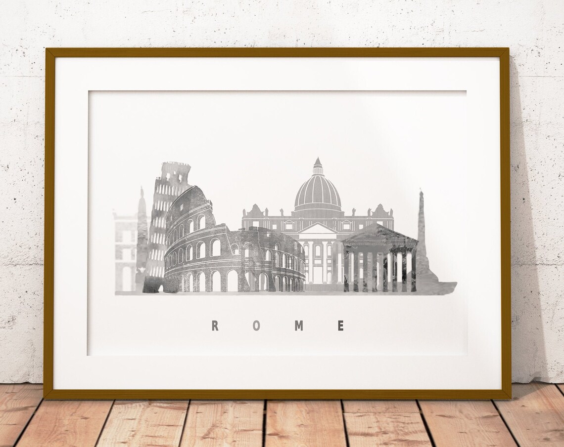 Rome Italy Colosseum St Peters Basilica Black White Poster Art