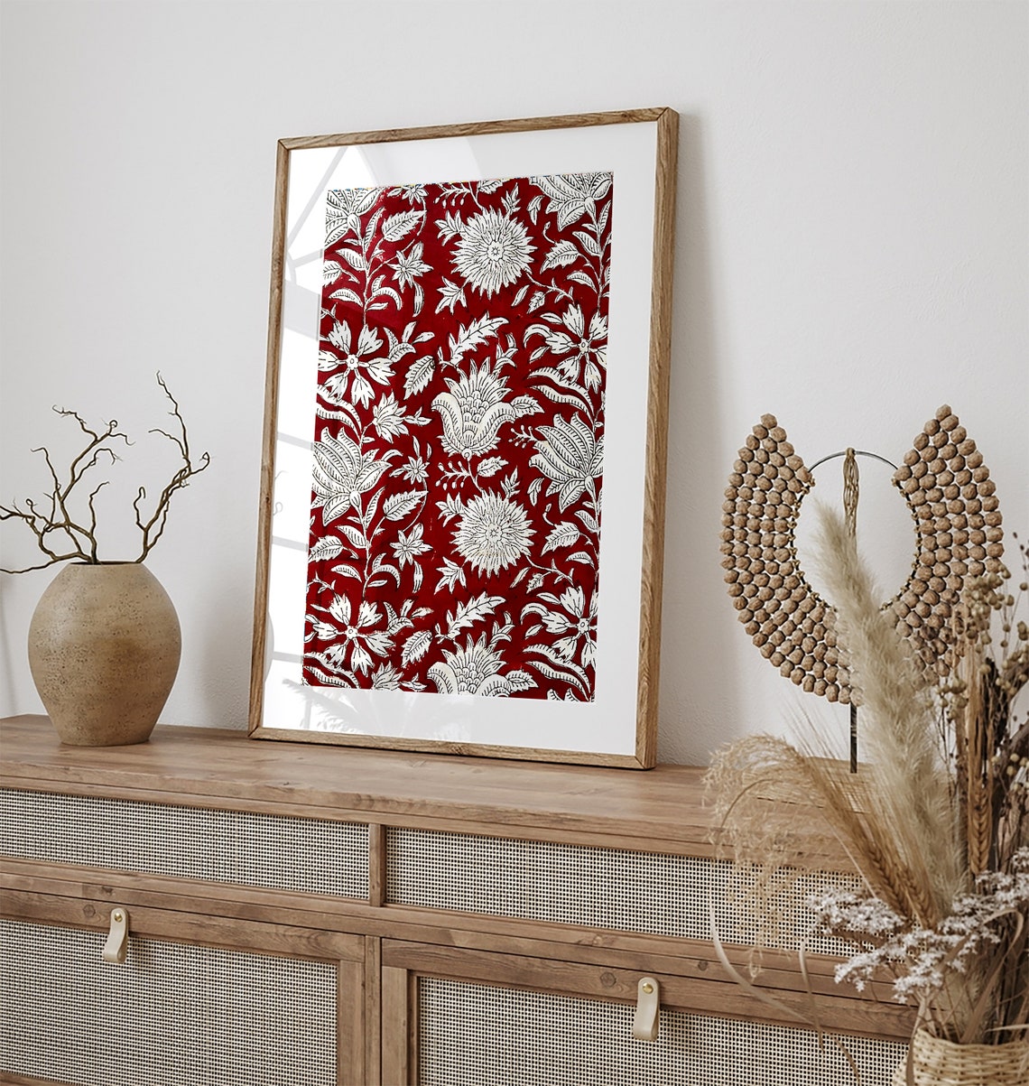 Deep Red Indian Floral Block-Printed Jaipur Palace Motif Poster - Image 3