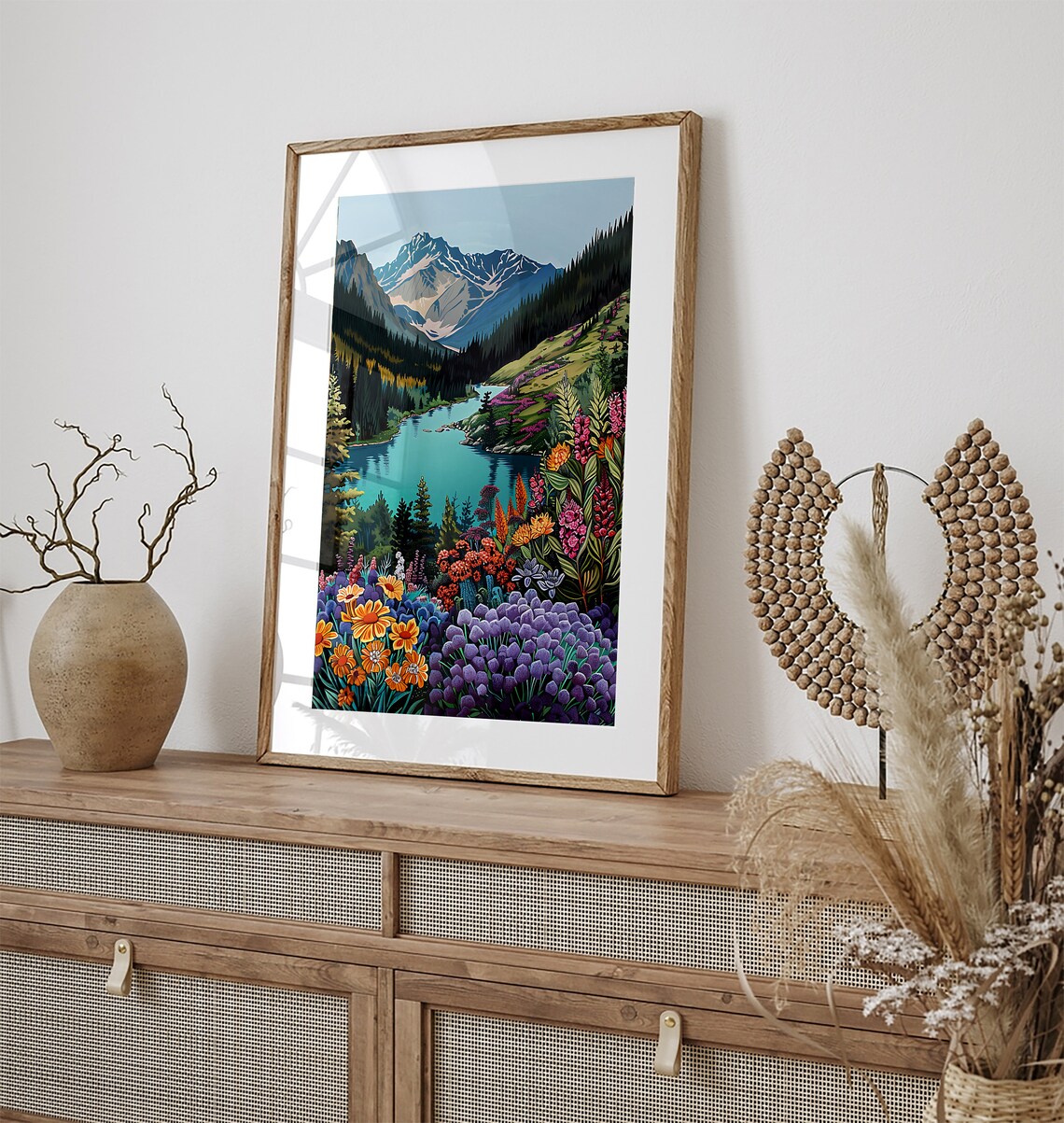 Alpine Lake Valley Snow Peaks Wildflower Meadow Landscape Poster - Image 3