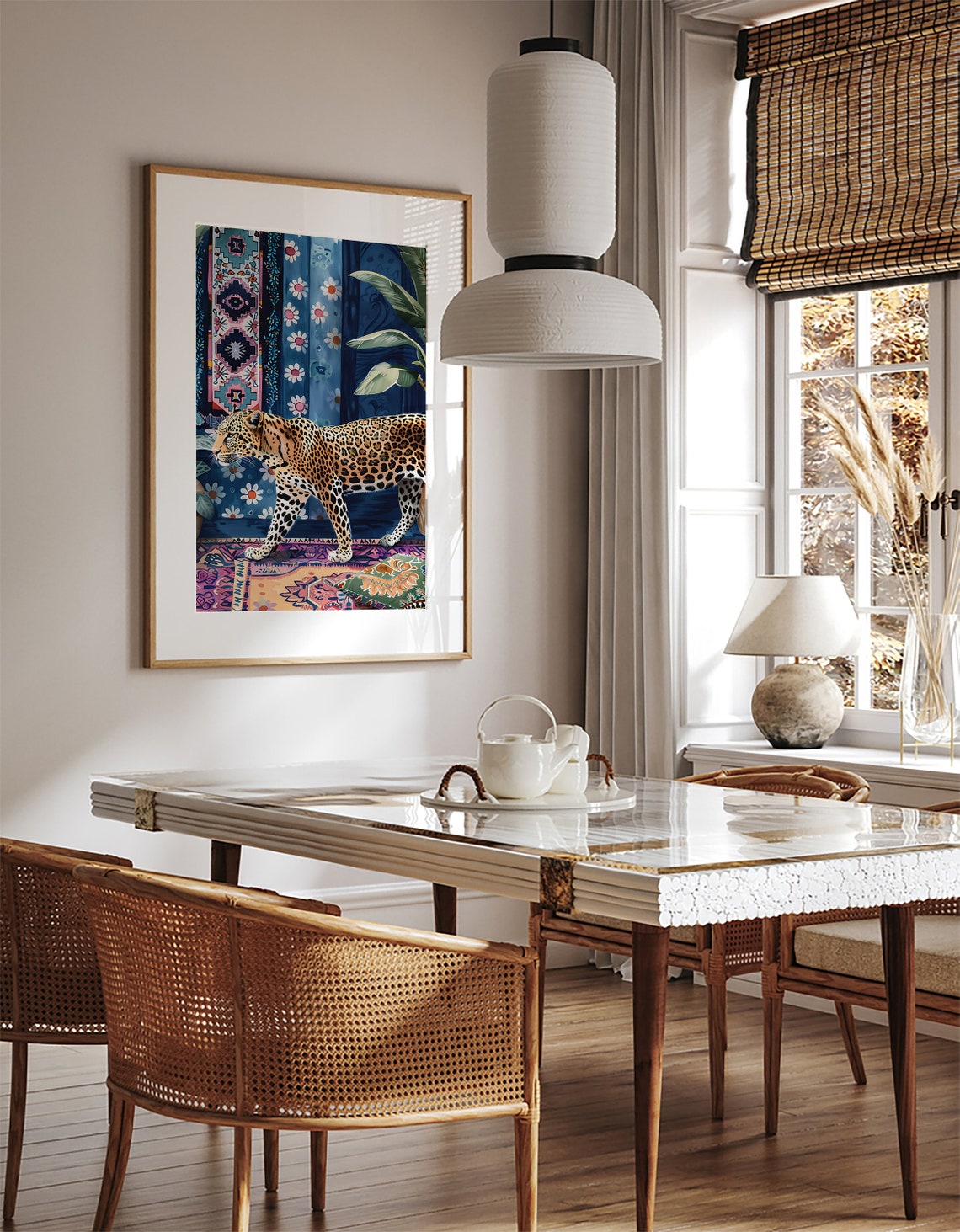 Leopard Walking Blue Floral Interior Patterned Rug Bold Decor Poster - Image 3
