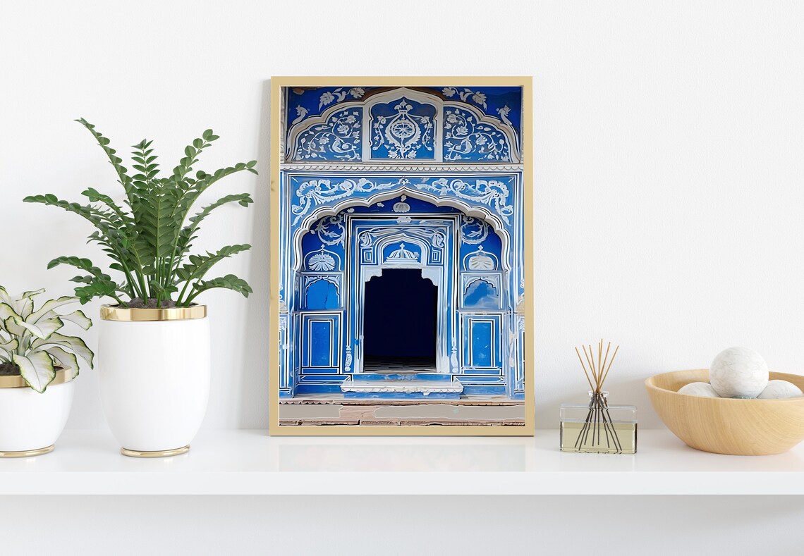 Blue Painted Rajput Palace Doorway in Jaipur India Travel Poster - Image 2