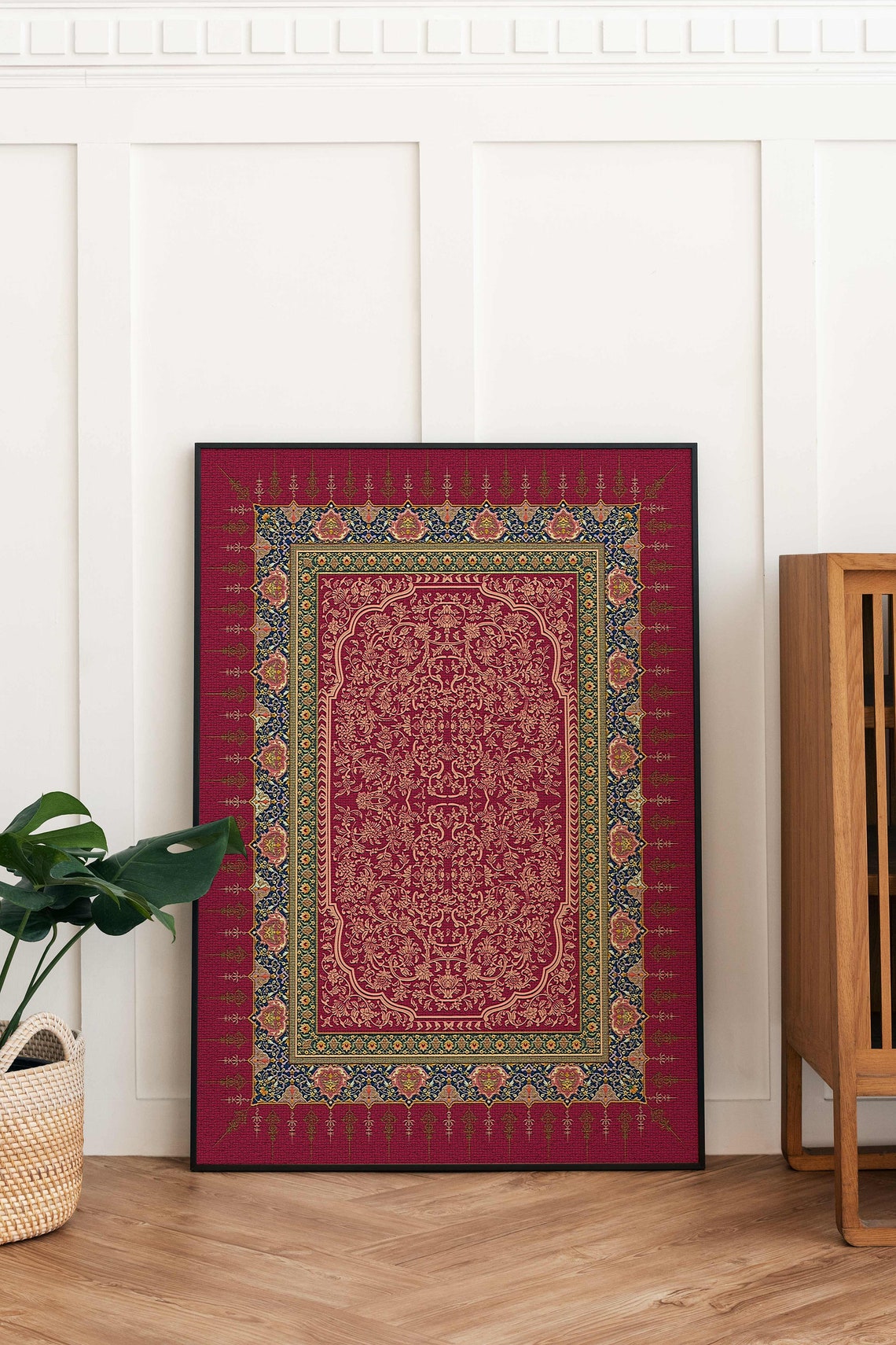 Vintage Red Persian Rug Motif Indian Textile Decorative Poster - Image 3