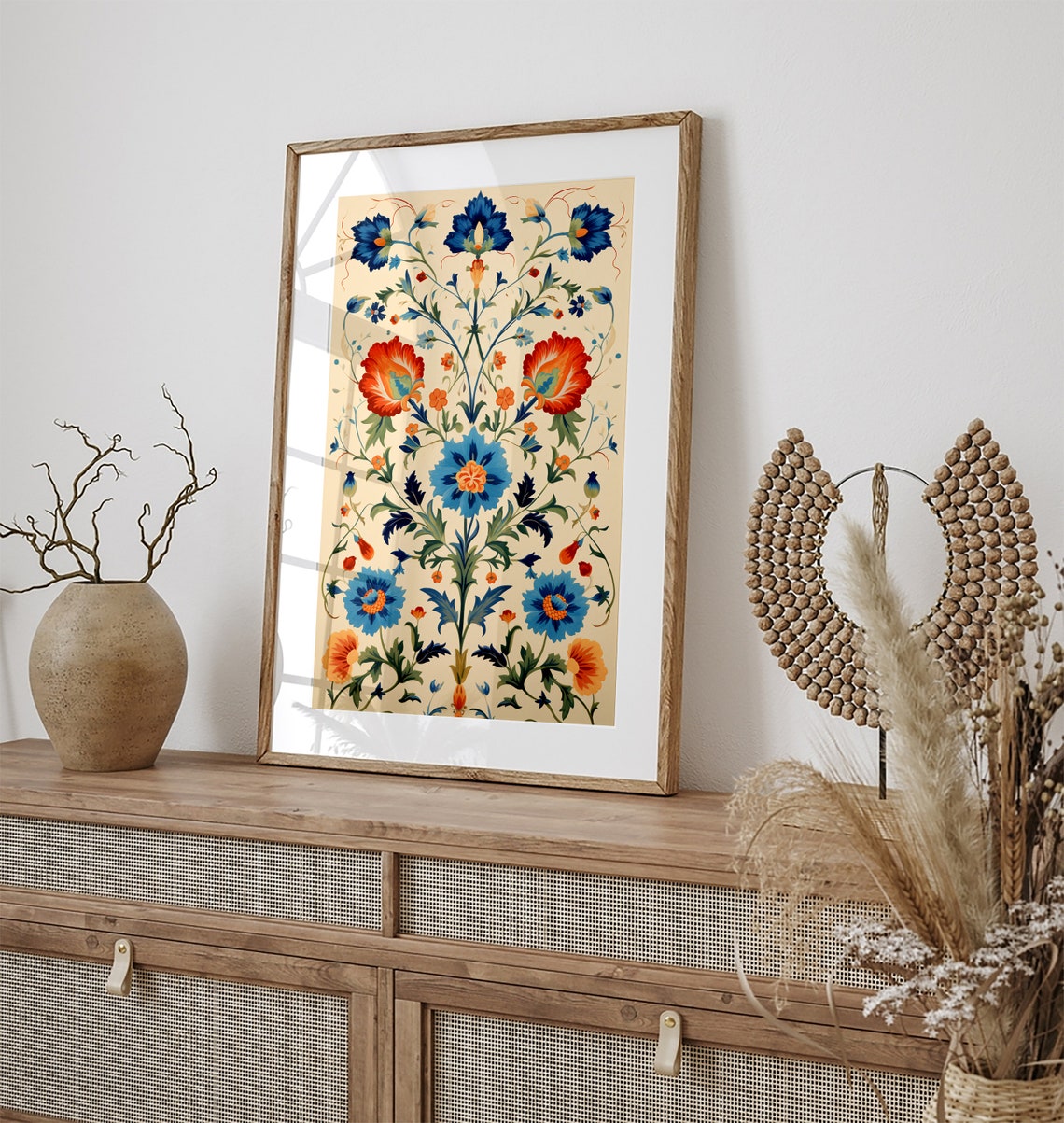 Symmetrical Mughal Floral Pattern on a Cream Background Poster - Image 3