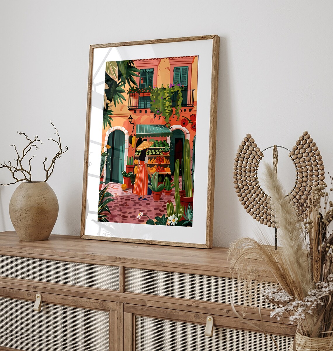 Mexican Market Street Produce Stall Cactus Terracotta Art Poster - Image 3