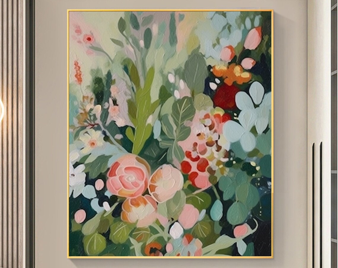 Green Flowers Boho Abstract Floral Wall Art Print