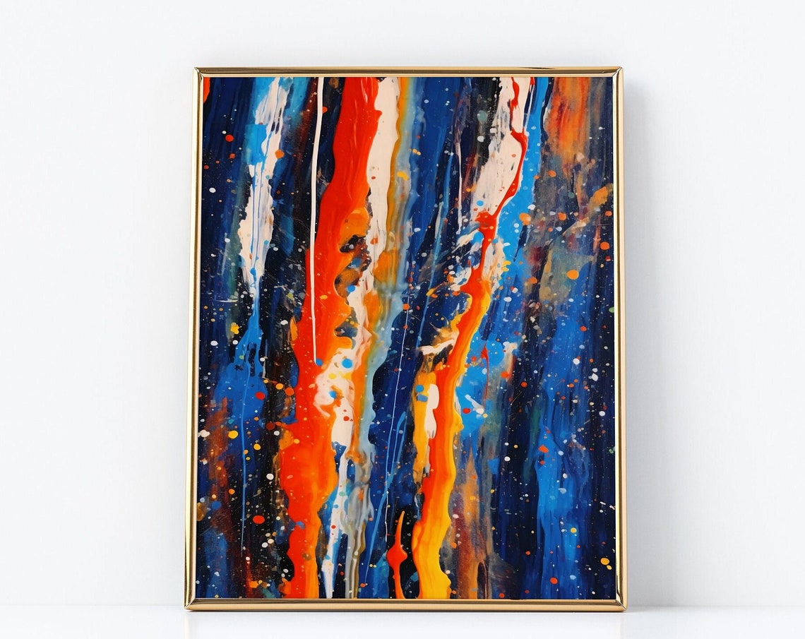 Abstract Vertical Stripes Painting Blue Red Orange Cosmic Poster