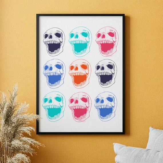 Pop Art Skull 4 Jpeg Files In Iso 2x3 3x4 4x5 Retro Wall Art