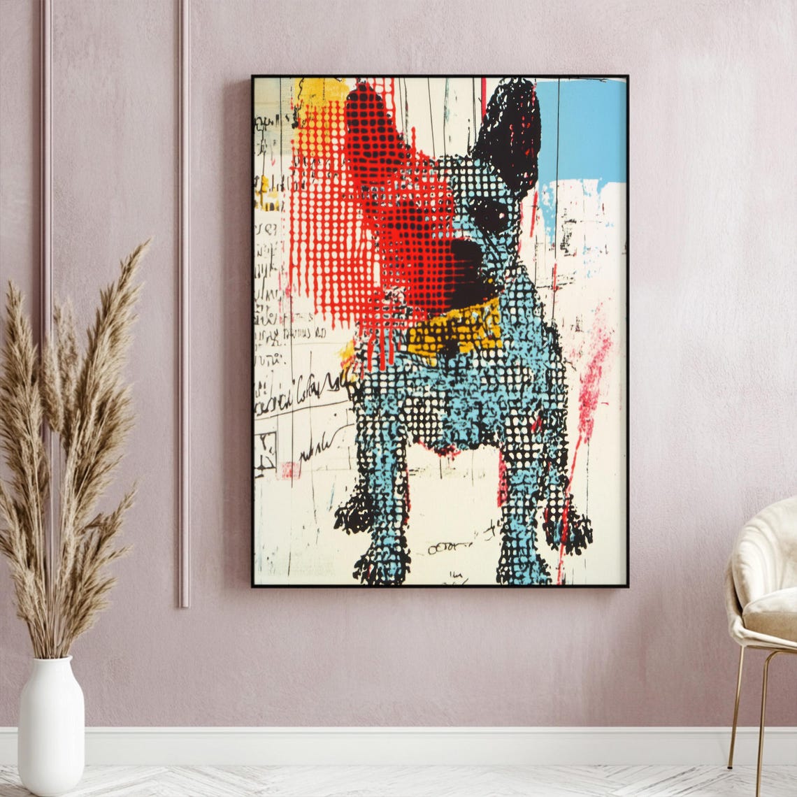 French Bulldog Pop Art Print Grunge Retro Dog Wall Art Bold Halftone Collage Instant - Image 2