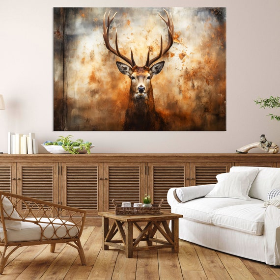 Deer Art Stag Wall Art Living Room Decor Jungle Animal Art Animal Portrait Print Extra Large Wall Art