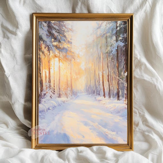 Snow Covered Forest Wall Art Serene Winter Impressionist Painting Fine Modern Home Decor