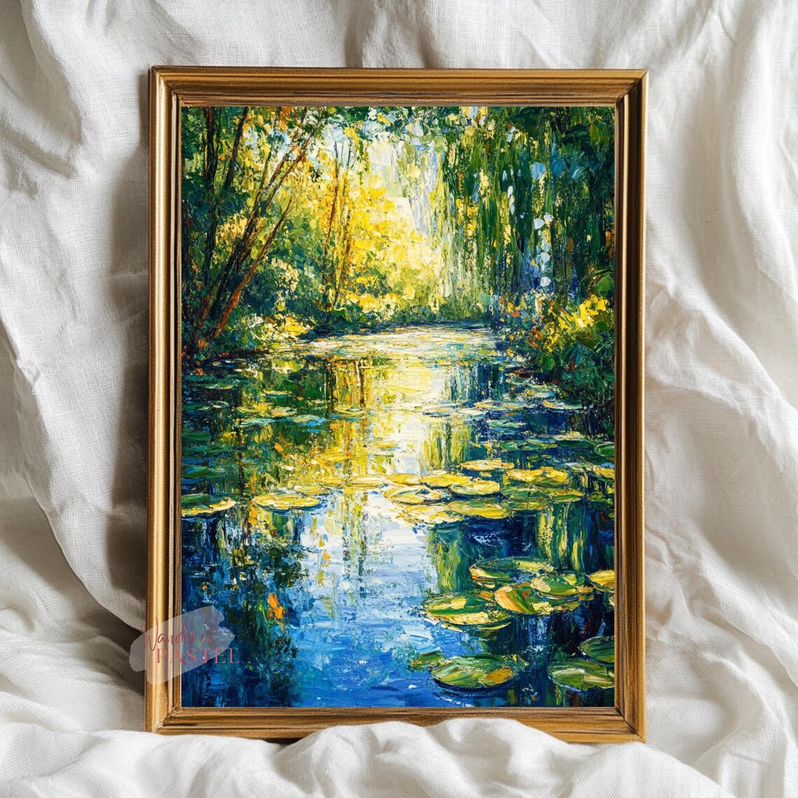 Water Lily Pond Impressionist Bright Summer Landscape Oil Painting Poster
