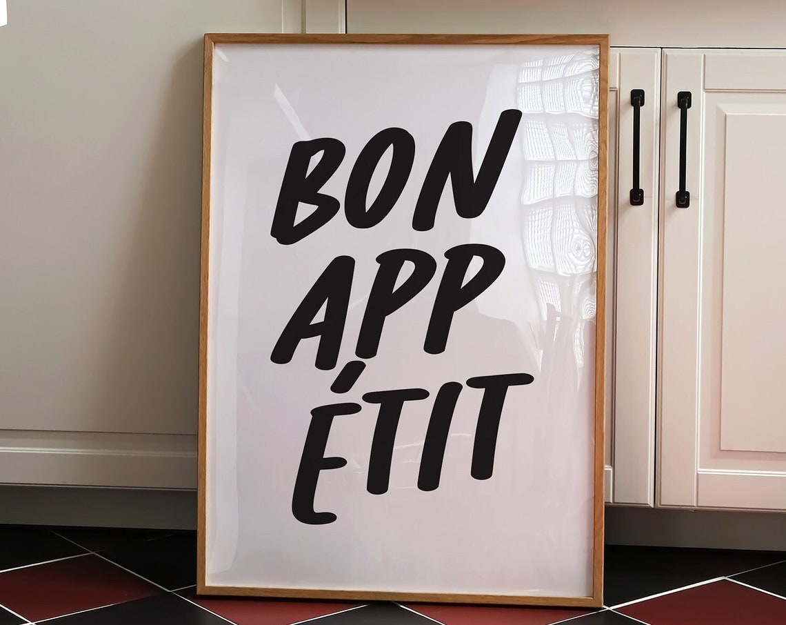 Bon Appetit Bold Black Brush Letter Modern French Kitchen Wall Art