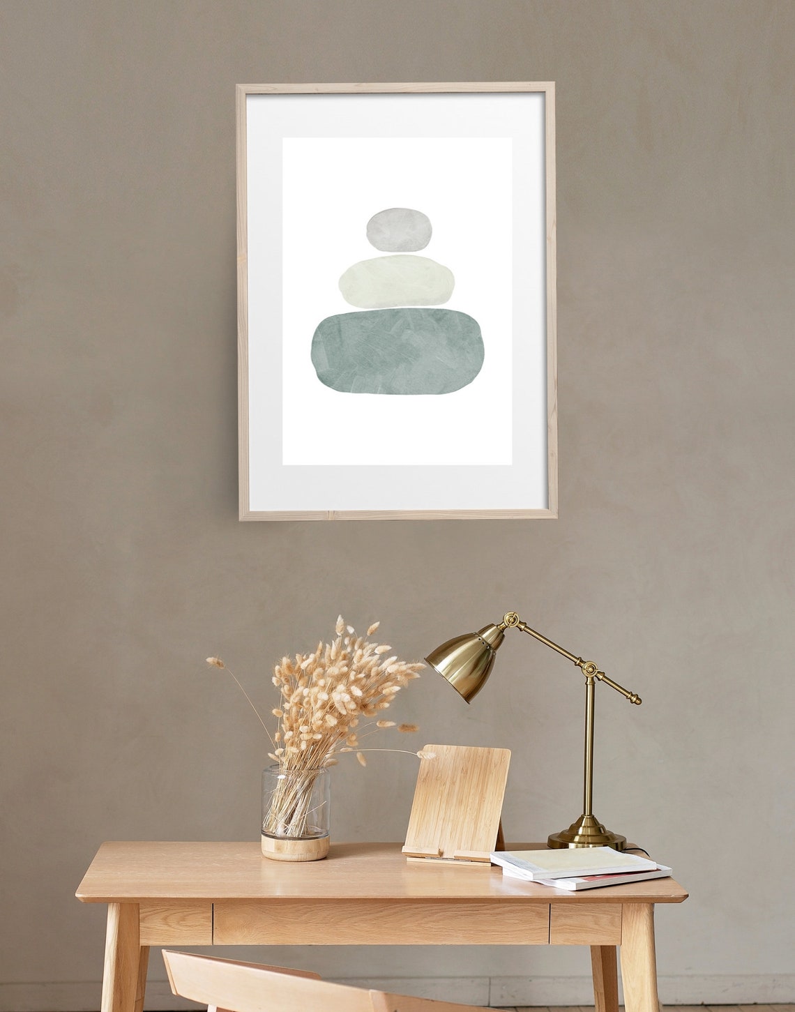 Stacked Pebbles Abstract Zen Stones Grey Sage Minimalist Poster - Image 2