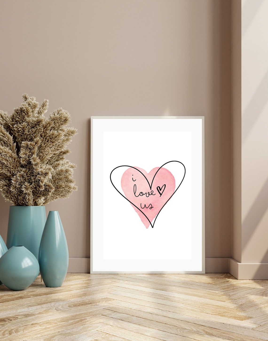 I Love Us Pink Watercolor Heart Romantic Couples Gift Poster - Image 3