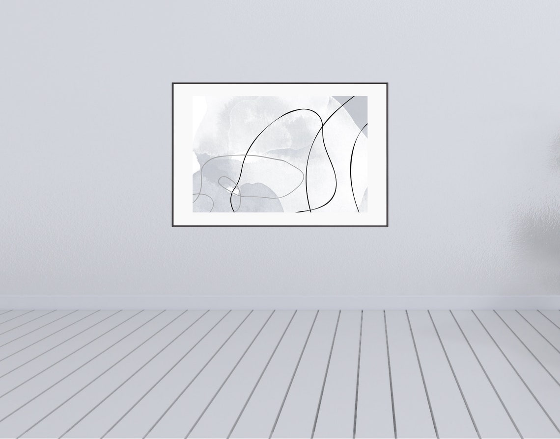 Grey White Abstract Flowing Line Loops Minimalist Art Poster - Image 3
