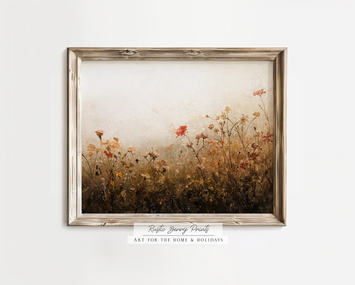 Moody Wildflower Meadow Dark Autumn Tones Red Poppies Wall Art - Image 2