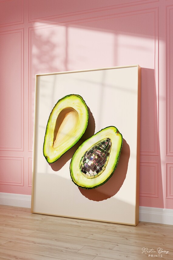 Disco Avocado Art Print Wall Art Poster Glam Disco Ball Avocado Preppy Trendy Kitchen Wall Art