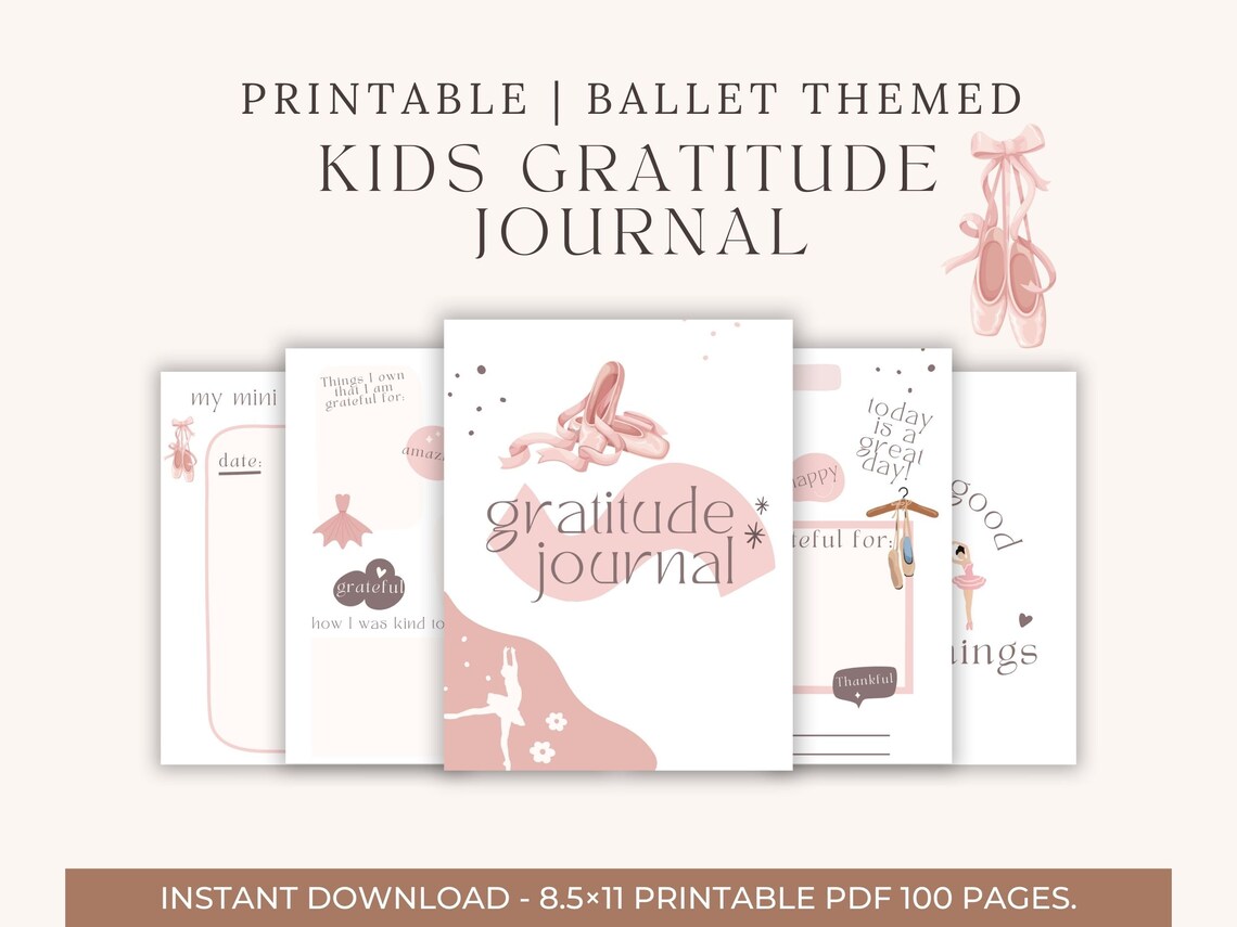 Ballet Kids Gratitude Journal Cover Pink Ballerina Art Poster