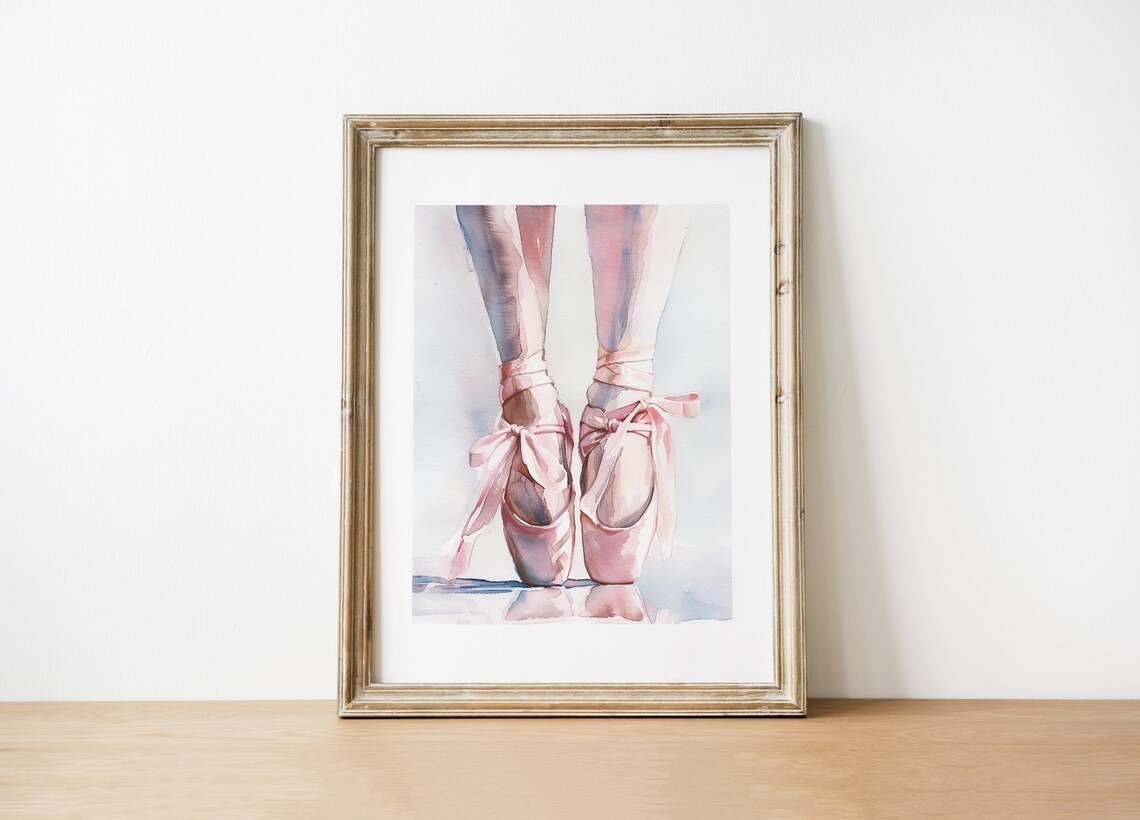 Pink Satin Pointe Shoes Watercolor En Pointe Ballet Dancer Feet Dance Art Poster