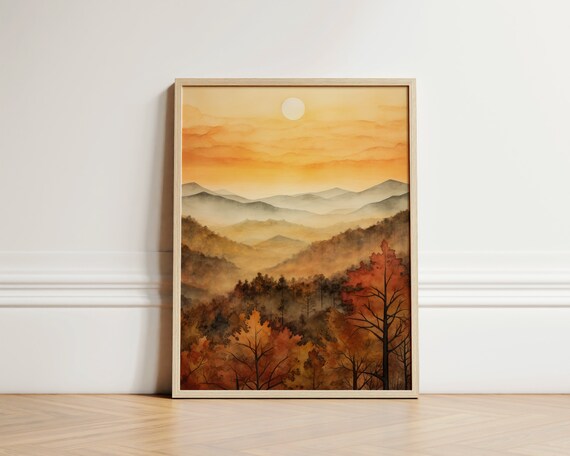 Ozark Mountains Autumn Fall Foliage Watercolor Landscape Poster