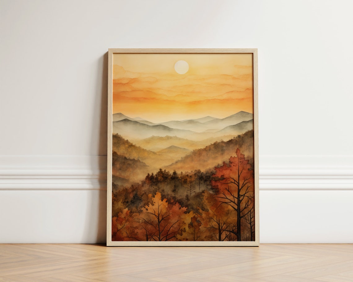Ozark Mountains Autumn Fall Foliage Watercolor Landscape Poster