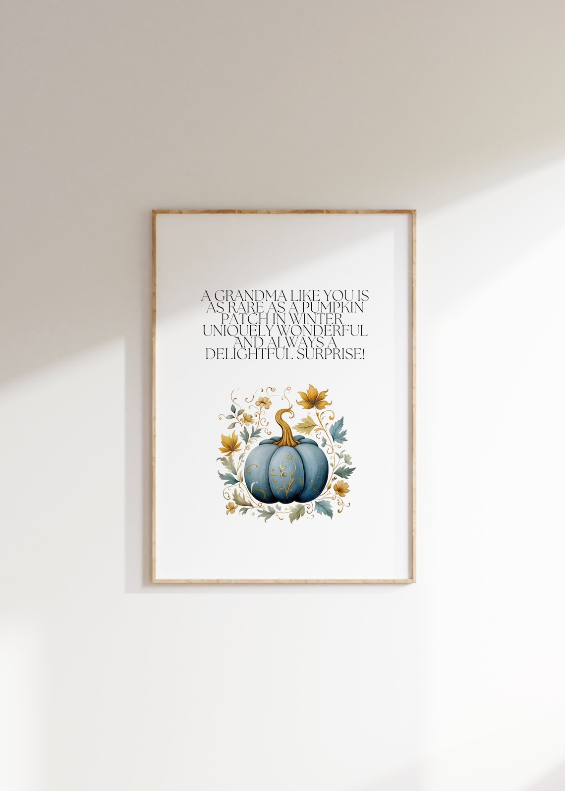 Grandma Rare Pumpkin Patch Winter Quote Blue Floral Pumpkin Poster