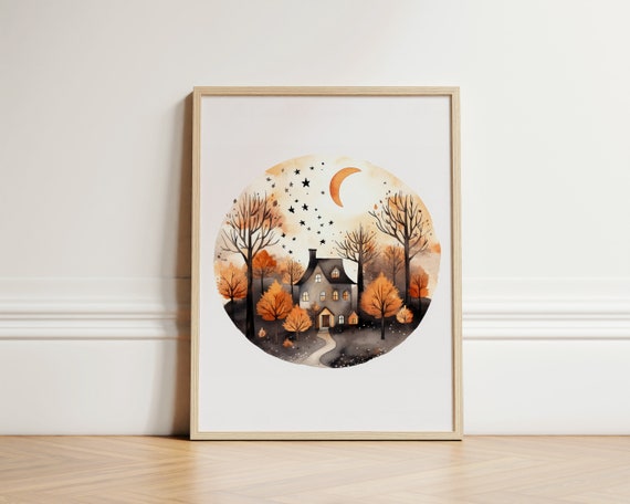 Halloween Fall Night Scenery Wall Art Kids Decor Gift For Nursery