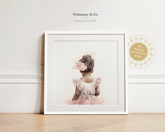 Nursery Decor Black Ballerina Wall Art Afro Girl Pink Blush Toddler Room