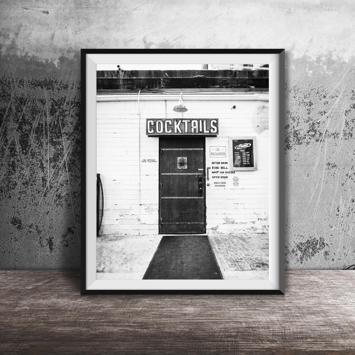 Cocktails Red Neon Sign Above Door Vintage Bar Photography Poster - Image 2