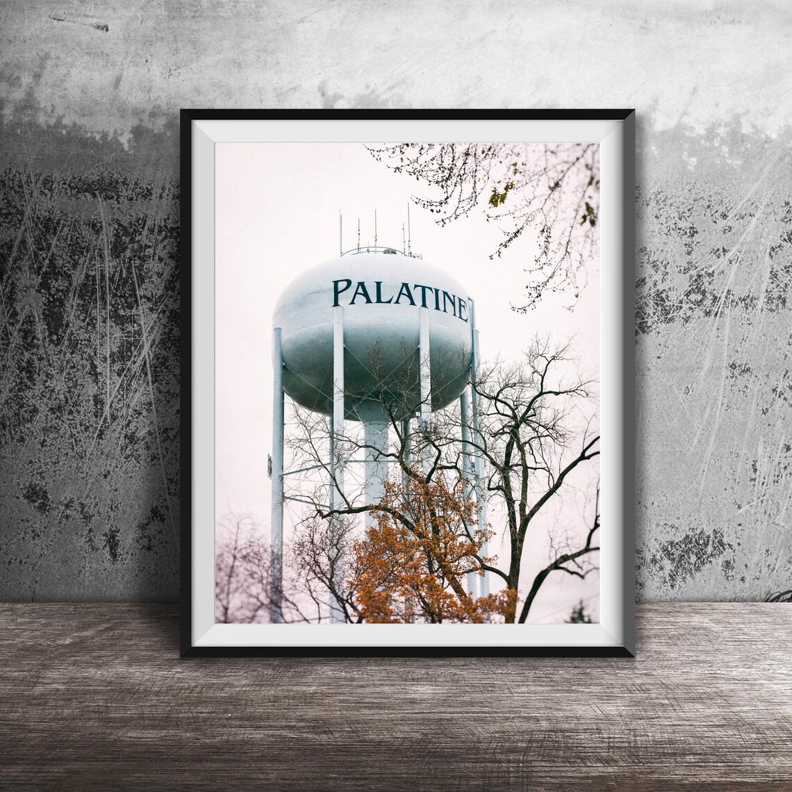 Palatine Illinois Water Tower Sign Autumn Trees Suburb Poster